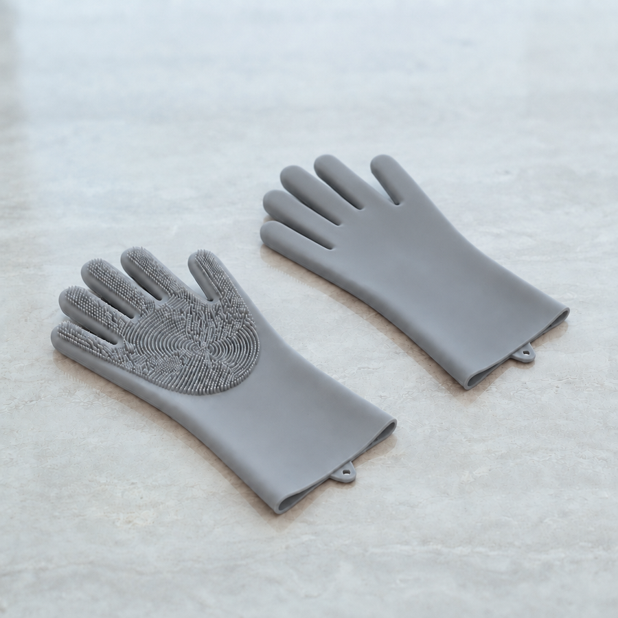 SoftPaw Gloves in gray — silicone pet bath gloves for dogs and cats